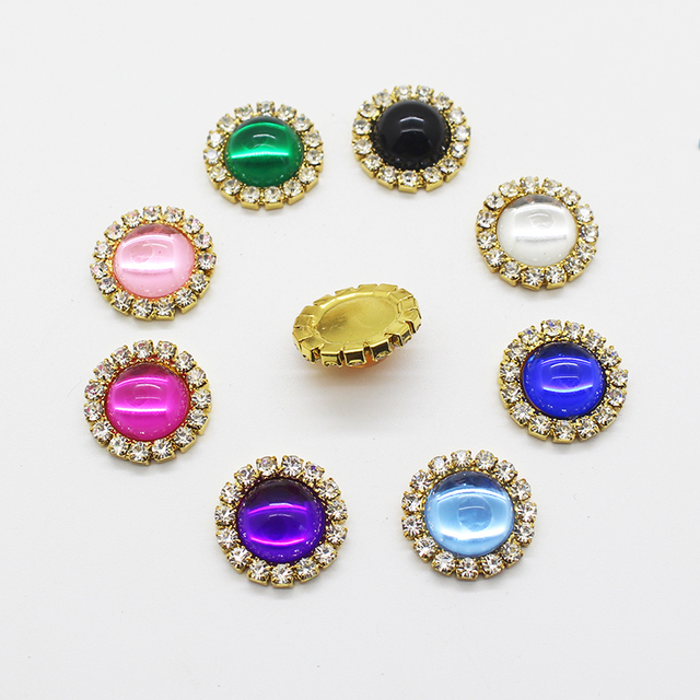 Pozłacane przyciski biżuteryjne DIY z rhinestonami - 10 sztuk - Wianko - 3