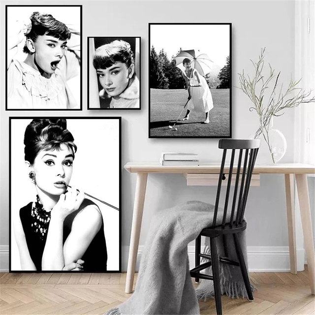 Plakat na płótnie Audrey Hepburn w czarno-białej klasycznej sztuce filmowej dla salonu - Wianko - 4