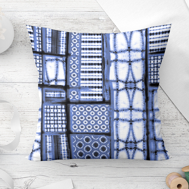 Geometria poszewka na poduszkę poliestrowa czarne niebieskie - dekoracyjna sofa home decor - Wianko - 2