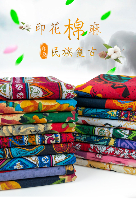 Tkanina lniana w stylu narodowym, drukowana, bawełniana, handmade, patchwork do uszycia DIY na torebki, obrusy – 145*50cm - Wianko - 1