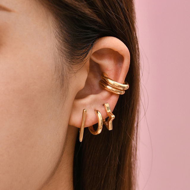 Kolczyki Ear Cuff minimalistyczne złote, w kształcie litery U, z agrafką - zestaw stud dla kobiet - Wianko - 24