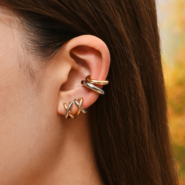 Kolczyki Ear Cuff minimalistyczne złote, w kształcie litery U, z agrafką - zestaw stud dla kobiet - Wianko - 19
