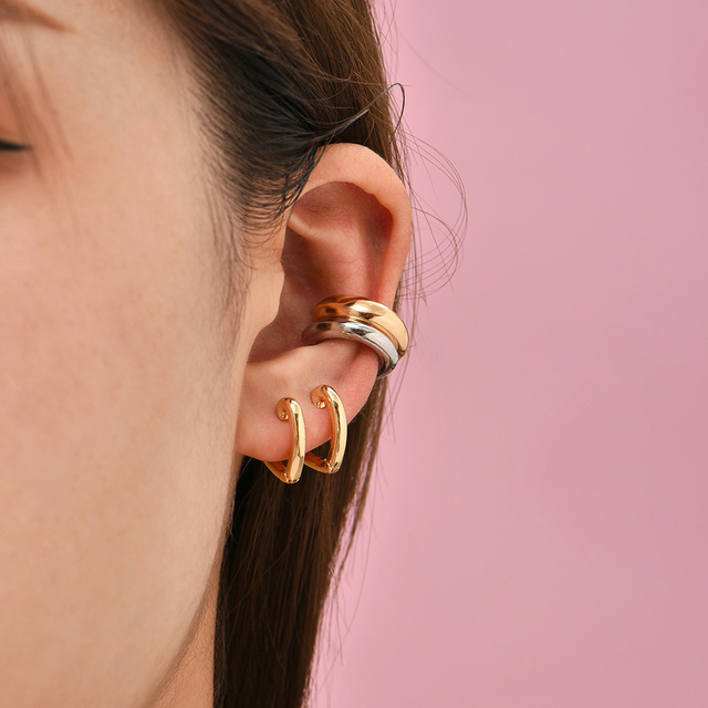 Kolczyki Ear Cuff minimalistyczne złote, w kształcie litery U, z agrafką - zestaw stud dla kobiet - Wianko - 21