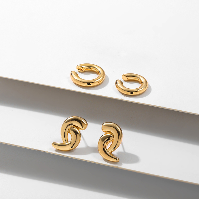 Kolczyki Ear Cuff minimalistyczne złote, w kształcie litery U, z agrafką - zestaw stud dla kobiet - Wianko - 25