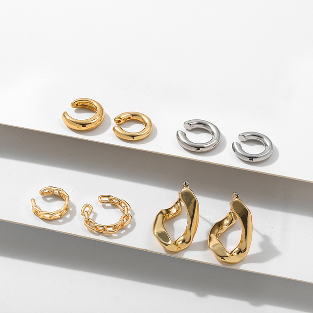 Kolczyki Ear Cuff minimalistyczne złote, w kształcie litery U, z agrafką - zestaw stud dla kobiet - Wianko - 16
