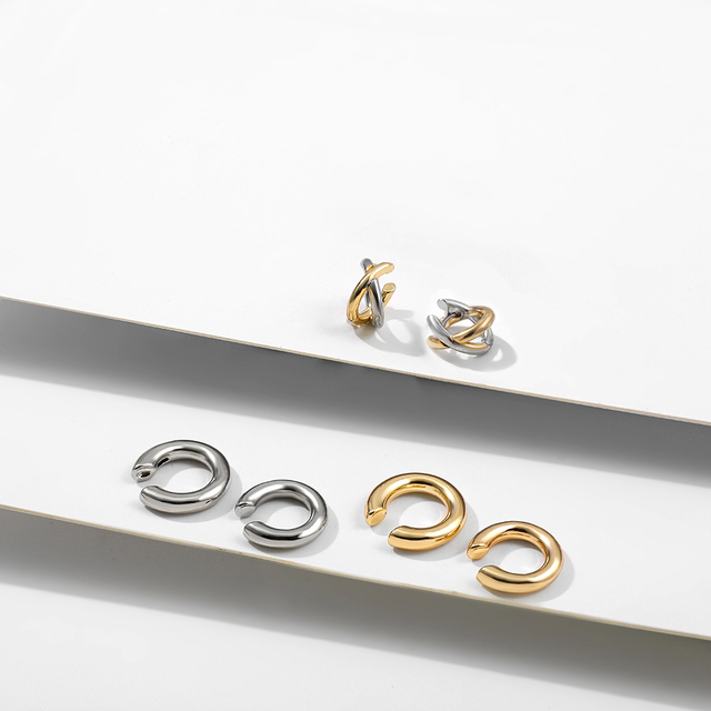 Kolczyki Ear Cuff minimalistyczne złote, w kształcie litery U, z agrafką - zestaw stud dla kobiet - Wianko - 18