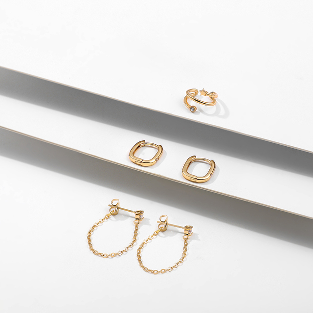 Kolczyki Ear Cuff minimalistyczne złote, w kształcie litery U, z agrafką - zestaw stud dla kobiet - Wianko - 28