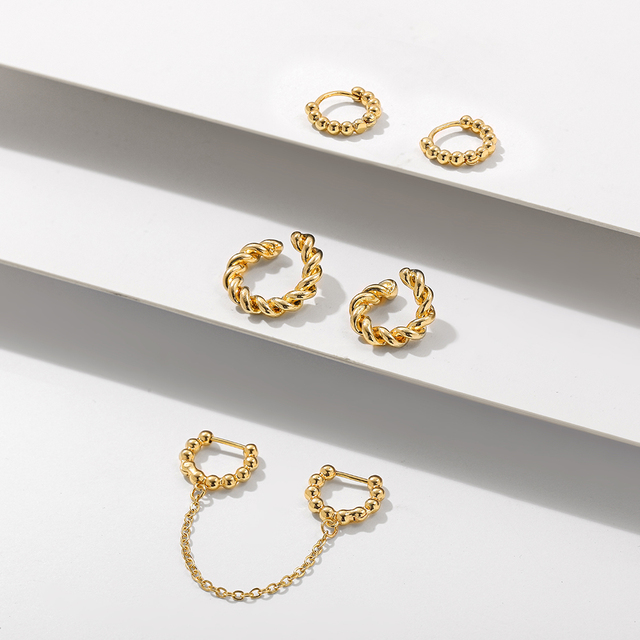 Kolczyki Ear Cuff minimalistyczne złote, w kształcie litery U, z agrafką - zestaw stud dla kobiet - Wianko - 14