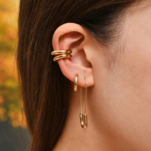 Kolczyki Ear Cuff minimalistyczne złote, w kształcie litery U, z agrafką - zestaw stud dla kobiet - Wianko - 11
