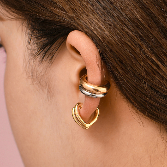 Kolczyki Ear Cuff minimalistyczne złote, w kształcie litery U, z agrafką - zestaw stud dla kobiet - Wianko - 22