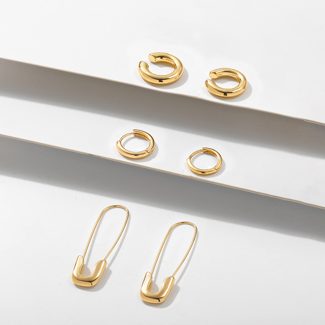 Kolczyki Ear Cuff minimalistyczne złote, w kształcie litery U, z agrafką - zestaw stud dla kobiet - Wianko - 10