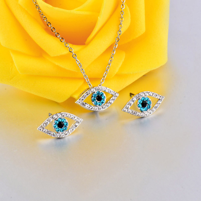 Srebrny naszyjnik i kolczyki z niebieskim Evil Eye i kryształkami - SINLEERY Charm Luck w stylu tureckim (TZ447 SSF) - Wianko - 8