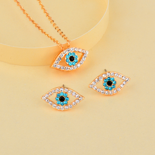 Srebrny naszyjnik i kolczyki z niebieskim Evil Eye i kryształkami - SINLEERY Charm Luck w stylu tureckim (TZ447 SSF) - Wianko - 3