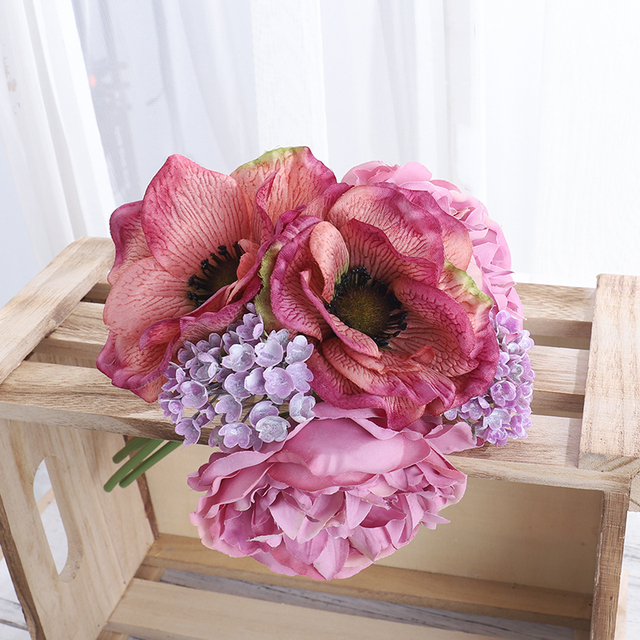 Sztuczny bukiet kwiatów Poppy piwonie - dekoracja ślubna i wnętrz - Wianko - 7