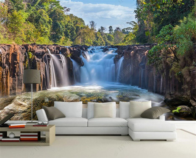 Fototapeta 3D z niestandardowym rozmiarem krajobrazu wodospadu, idealna dekoracja wnętrza sypialni - Wianko - 2