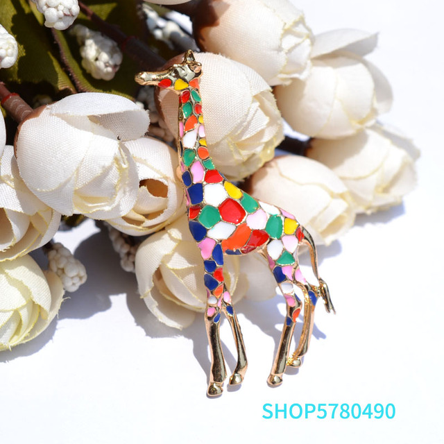 Broszka Modny Alloy Breast Pin w kształcie żyrafy z emaliowanym wielokolorowym wzorem - słodki dodatek biżuteryjny dla kobiet - Wianko - 6