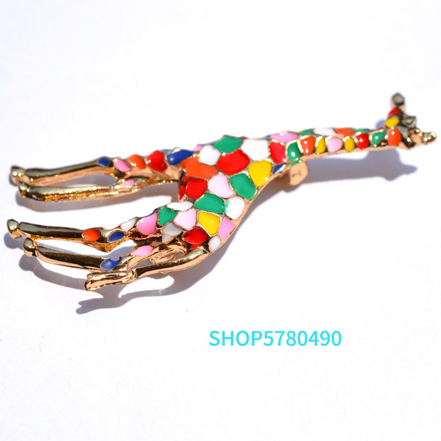 Broszka Modny Alloy Breast Pin w kształcie żyrafy z emaliowanym wielokolorowym wzorem - słodki dodatek biżuteryjny dla kobiet - Wianko - 2