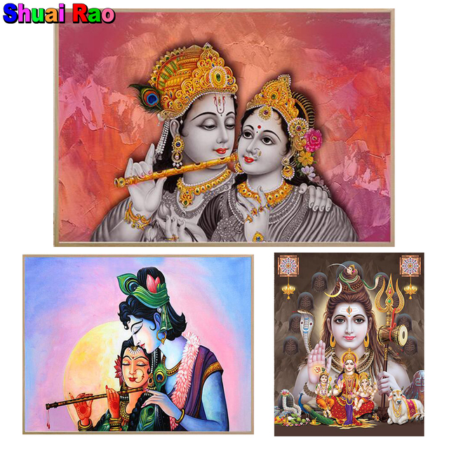 Mozaika 5D DIY Diamentowy Obraz Lorda Shivy z Ganeshą - Hidu Bóg wiedzy i szczęścia, ozdoba do dekoracji wnętrz - Wianko - 3