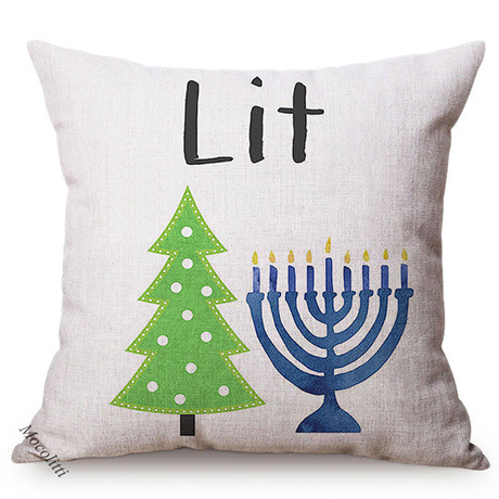 Poduszka dekoracyjna na Hanukkah - Izraelski festiwal przy świecach - Lniana poszewka - Kolor wody - Wianko - 12