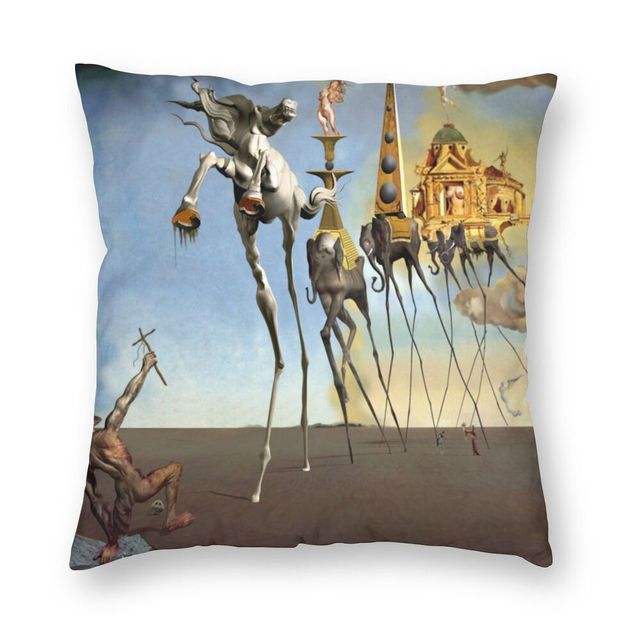 Poszewka na kwadratową poduszkę dekoracyjną ze sztuki Salvador Dali - Pokusa św. Antoniego, surrealizm, Home Decor - Wianko - 1