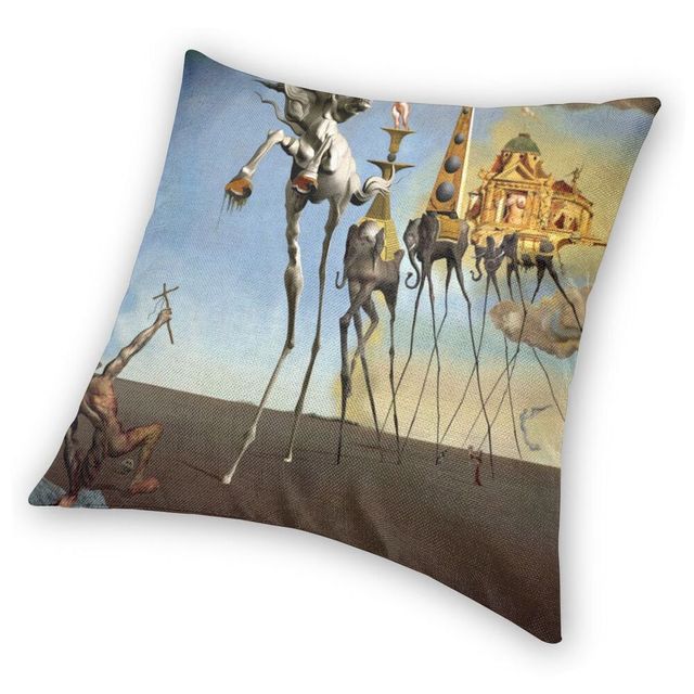 Poszewka na kwadratową poduszkę dekoracyjną ze sztuki Salvador Dali - Pokusa św. Antoniego, surrealizm, Home Decor - Wianko - 3