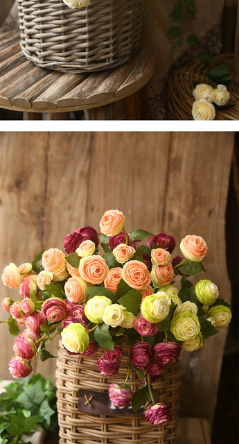 Sztuczne kwiaty z jedwabiu - 5 sztuk symulacji 3 głów małych kwiatów lotosowych do dekoracji wnętrz, ślubów i biura - Wianko - 17