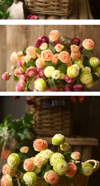 Sztuczne kwiaty z jedwabiu - 5 sztuk symulacji 3 głów małych kwiatów lotosowych do dekoracji wnętrz, ślubów i biura - Wianko - 18