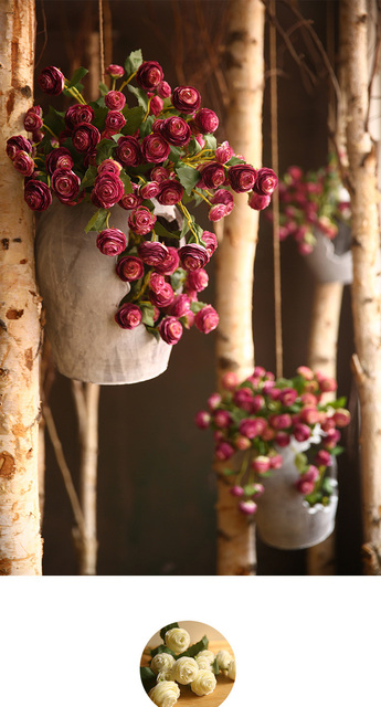 Sztuczne kwiaty z jedwabiu - 5 sztuk symulacji 3 głów małych kwiatów lotosowych do dekoracji wnętrz, ślubów i biura - Wianko - 1
