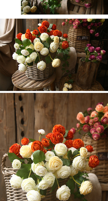 Sztuczne kwiaty z jedwabiu - 5 sztuk symulacji 3 głów małych kwiatów lotosowych do dekoracji wnętrz, ślubów i biura - Wianko - 16