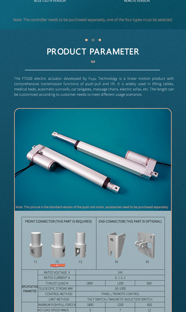 Elektryczny siłownik liniowy FUYU 100mm-1000mm 24V DC wodoodporny bezszczotkowy 1800N 50W z pilotem - Wianko - 7