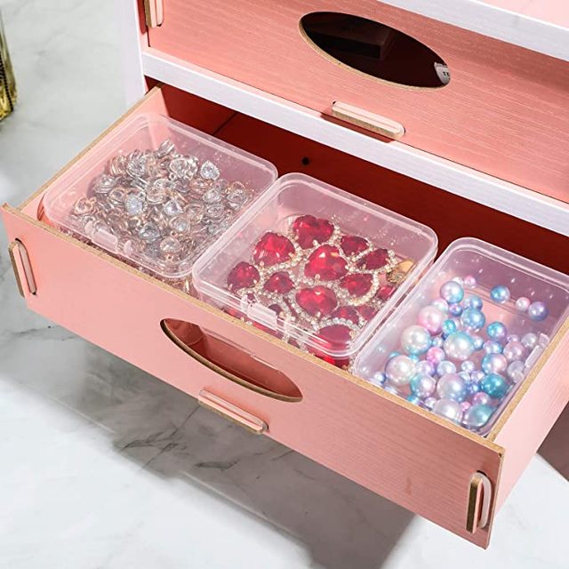 Mini kwadratowe pudełka z tworzywa sztucznego do przechowywania biżuterii - przezroczyste, 1-10 sztuk - Wianko - 6