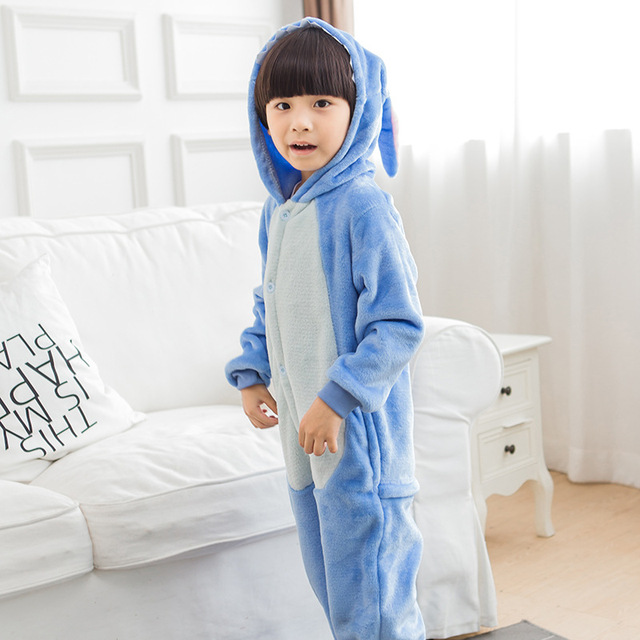 Jednorożec Kigurumi zimowa flanela, smok Stitch, piżama z kapturem dla dzieci w wieku przedszkolnym i szkolnym - Wianko - 9