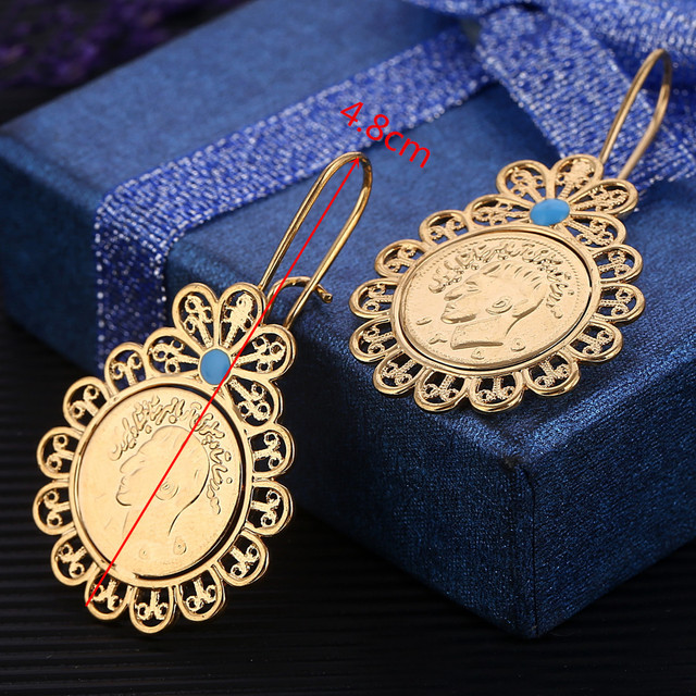 Kolczyki wiszące z monety Iranu w złotym kolorze - biżuteria dla kobiet z irańskimi i arabskimi detalami - Wianko - 3