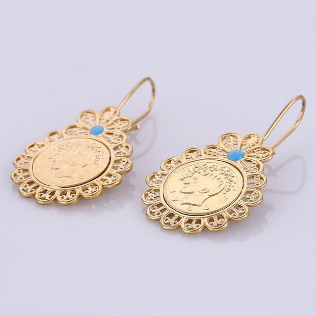 Kolczyki wiszące z monety Iranu w złotym kolorze - biżuteria dla kobiet z irańskimi i arabskimi detalami - Wianko - 5