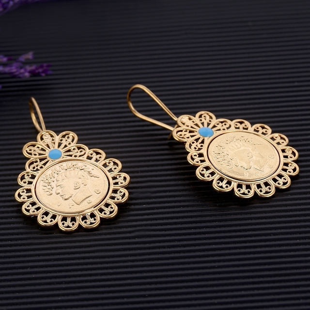 Kolczyki wiszące z monety Iranu w złotym kolorze - biżuteria dla kobiet z irańskimi i arabskimi detalami - Wianko - 2