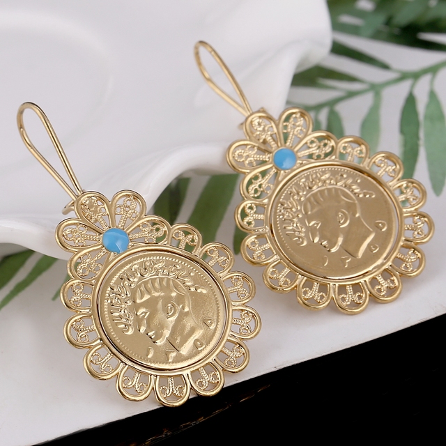 Kolczyki wiszące z monety Iranu w złotym kolorze - biżuteria dla kobiet z irańskimi i arabskimi detalami - Wianko - 4