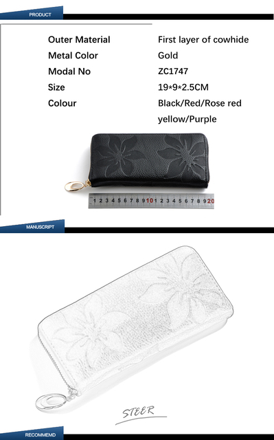 Zency portfel długi ze skóry naturalnej dla kobiet z kwiatowym wzorem, uchwyt na karty kredytowe i monety - Wianko - 1