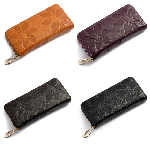 Zency portfel długi ze skóry naturalnej dla kobiet z kwiatowym wzorem, uchwyt na karty kredytowe i monety - Wianko - 12