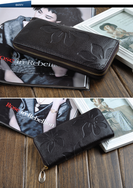 Zency portfel długi ze skóry naturalnej dla kobiet z kwiatowym wzorem, uchwyt na karty kredytowe i monety - Wianko - 4