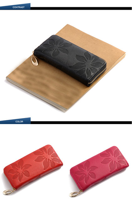 Zency portfel długi ze skóry naturalnej dla kobiet z kwiatowym wzorem, uchwyt na karty kredytowe i monety - Wianko - 11