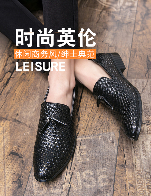Czarne męskie mokasyny skórzane - buty wizytowe casual streetwear Street Trend - Wianko - 1