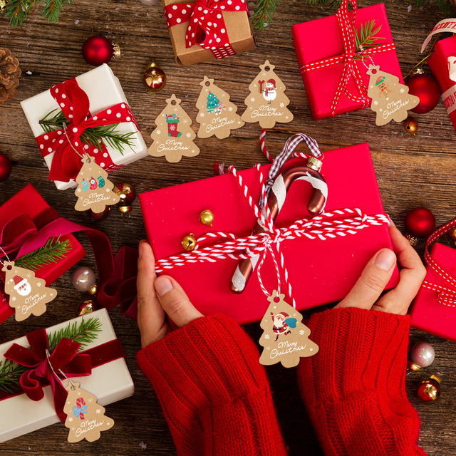 Zawieszki wesołych świąt z papieru pakowego DIY Handmade prezent etykieta Santa Claus dekoracje nowy rok - Wianko - 1