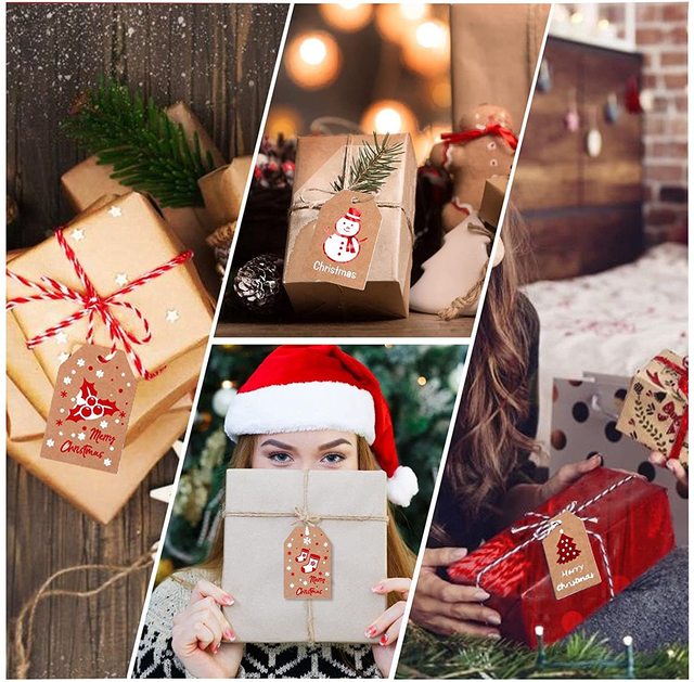 Zawieszki wesołych świąt z papieru pakowego DIY Handmade prezent etykieta Santa Claus dekoracje nowy rok - Wianko - 4