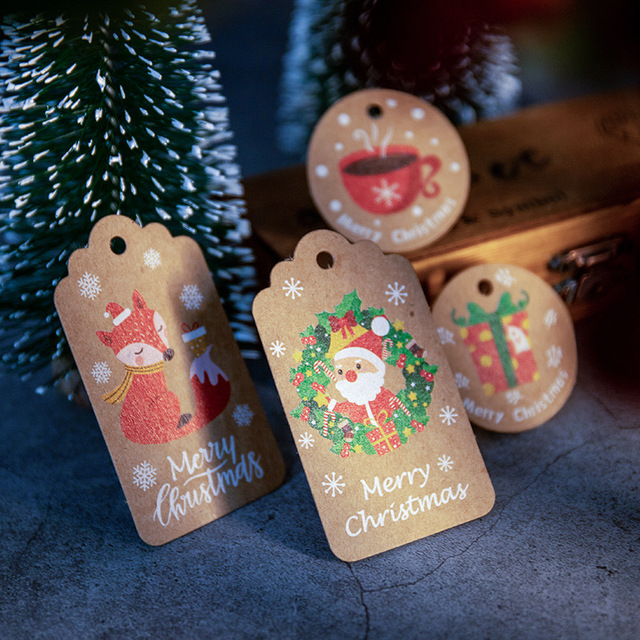 Zawieszki wesołych świąt z papieru pakowego DIY Handmade prezent etykieta Santa Claus dekoracje nowy rok - Wianko - 7