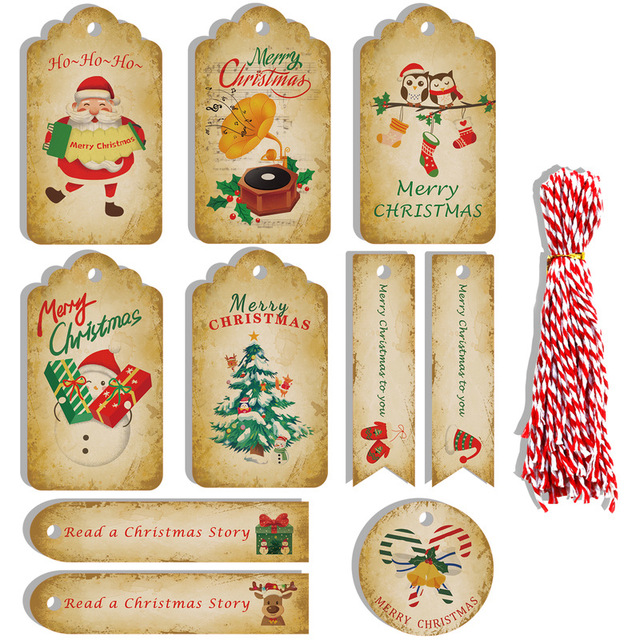 Zawieszki wesołych świąt z papieru pakowego DIY Handmade prezent etykieta Santa Claus dekoracje nowy rok - Wianko - 9