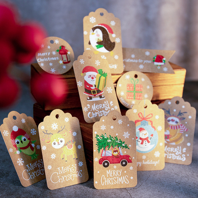 Zawieszki wesołych świąt z papieru pakowego DIY Handmade prezent etykieta Santa Claus dekoracje nowy rok - Wianko - 5