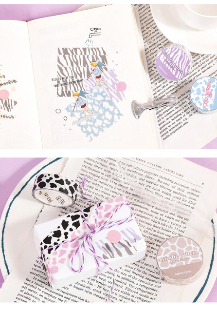 Notatnik pamiętnik dekoracyjny z kolorowym wzorem mleka krowy, zebry i leoparda - taśma maskująca Washi 1PC - Wianko - 4