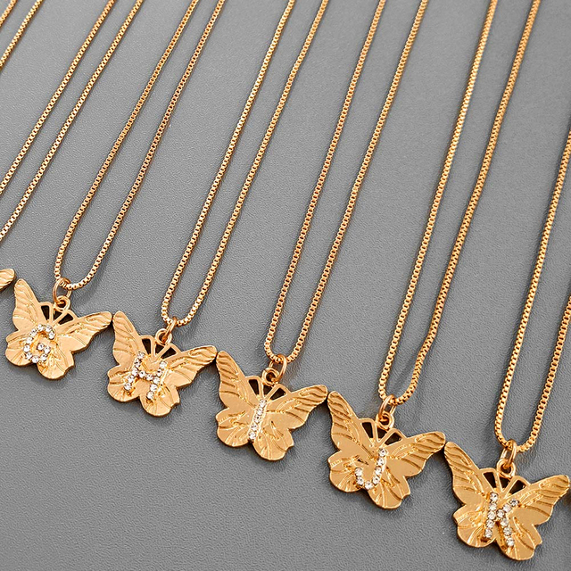 Modne naszyjnik łańcuszkowy z wisiorami motylkowymi i napisami wykonany z metalu z łańcuszkiem z parami biżuteryjnymi Rhinestone dla kobiet - Wianko - 11