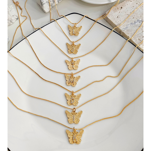 Modne naszyjnik łańcuszkowy z wisiorami motylkowymi i napisami wykonany z metalu z łańcuszkiem z parami biżuteryjnymi Rhinestone dla kobiet - Wianko - 7