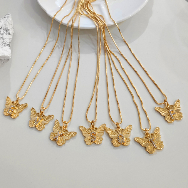 Modne naszyjnik łańcuszkowy z wisiorami motylkowymi i napisami wykonany z metalu z łańcuszkiem z parami biżuteryjnymi Rhinestone dla kobiet - Wianko - 10